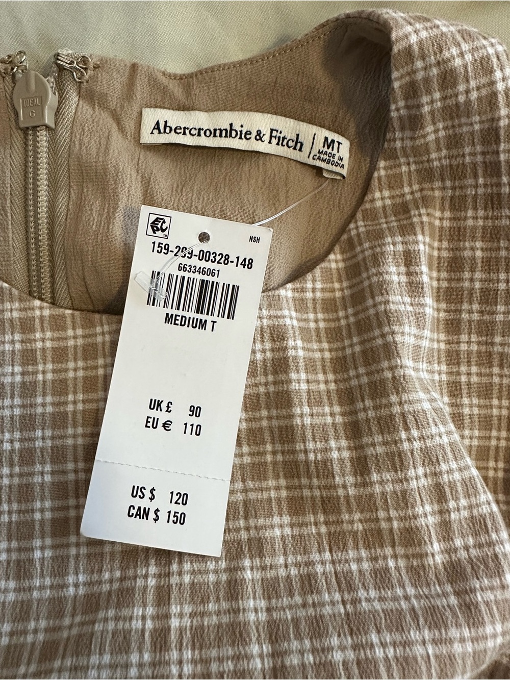 Abercrombie & Fitch Beige Gingham Midi Dress - Picture 8 of 8